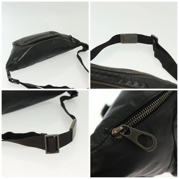 BOTTEGA VENETA INTRECCIATO Waist Bag Leather Black Silver Auth 137678 - Picture 16 of 16